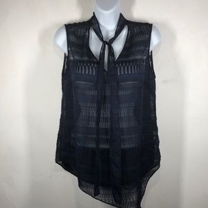 Anthropologie Tahari Navy Tie Front Sleeveless Top Size Medium